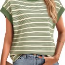 Green Stripe Contrast Edge Short Batwing Sleeve T Shirt