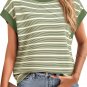 Green Stripe Contrast Edge Short Batwing Sleeve T Shirt