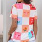 Orange Western Fashion Checker Print Crewneck T Shirt