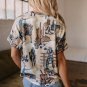 Khaki Western Cowboy Print Cuffed Sleeve Crewneck T Shirt