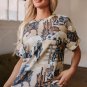 Khaki Western Cowboy Print Cuffed Sleeve Crewneck T Shirt