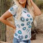 Sky Blue Western Turquoise Printed Crewneck Slim Fit Tee