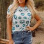 Sky Blue Western Turquoise Printed Crewneck Slim Fit Tee