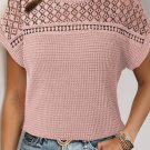 Light Pink Lace Patchwork Waffle Short Sleeve Top