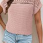 Light Pink Lace Patchwork Waffle Short Sleeve Top