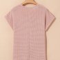 Light Pink Lace Patchwork Waffle Short Sleeve Top