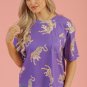 Purple Allover Tiger Printed Patch Pocket Loose T Shirt