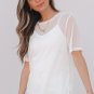 White Solid Color Sheer Mesh Patchwork Short Sleeve Top