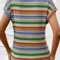 Multicolour Striped Pattern Twist Hem Short Sleeve Top