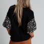 Black Contrast Floral Puff Sleeve Oversized Top