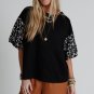 Black Contrast Floral Puff Sleeve Oversized Top