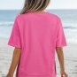 Strawberry Pink Contrasting Color Ribbon Tee with Slits