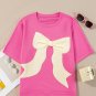 Strawberry Pink Contrasting Color Ribbon Tee with Slits
