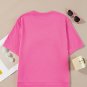 Strawberry Pink Contrasting Color Ribbon Tee with Slits