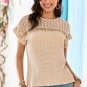 Oatmeal Lace Patchwork Waffle Short Sleeve Top