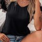 Black Leopard Print Patchwork Ruffled Sleeve V Neck T Shirt