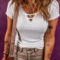 White Lace V Neckline Ribbed Slim Fit T Shirt