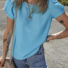 Light Blue Bubble Sleeve Solid Color Elegant T Shirt