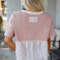 Pink Waffle Floral Patchwork Exposed Seam Detail Short Sleeve Top