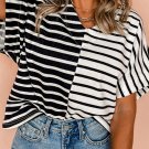 Black Stripe Two Tone Colorblock V Neck T Shirt