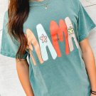 Sea Green MAMA Printed Mineral Wash Crewneck T Shirt