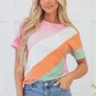 Pink Color Block Patchwork Seamed Crewneck T Shirt