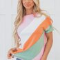 Pink Color Block Patchwork Seamed Crewneck T Shirt
