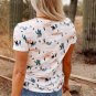 Beige Western Cactus Print Crew Neck Short Sleeve Top