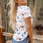 Beige Western Cactus Print Crew Neck Short Sleeve Top