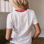 White Rainbow Stripe Print Contrast Crewneck T Shirt