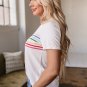 White Rainbow Stripe Print Contrast Crewneck T Shirt