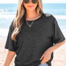 Black Bow Decor Glittery Short Sleeve Top