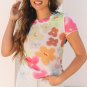Multicolour Floral Mesh Lettuce Trim Cropped T Shirt