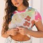 Multicolour Floral Mesh Lettuce Trim Cropped T Shirt