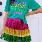 Sea Green Sequin Mardi Gras Letter Graphic T Shirt