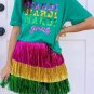 Sea Green Sequin Mardi Gras Letter Graphic T Shirt