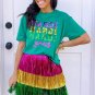 Sea Green Sequin Mardi Gras Letter Graphic T Shirt
