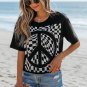 Black Checkerboard Peace Sign Printed Round Neck T Shirt