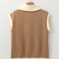 Simply Taupe Half Zipper Collared Colorblock Short Sleeve Top