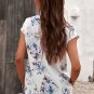 White Floral Scalloped V Neck Short Sleeves Top