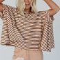 Khaki Stripe Batwing Sleeve Crewneck Oversized Top