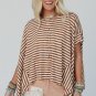 Khaki Stripe Batwing Sleeve Crewneck Oversized Top