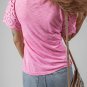Pink Eyelet Embroidery Scalloped Sleeve Round Neck T Shirt