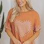 Desert Gold Stud Heart Patch Textured Front Dolman Top