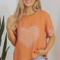 Desert Gold Stud Heart Patch Textured Front Dolman Top