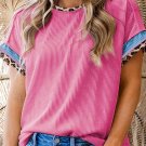 Bonbon Leopard Patchwork Corded Knit Crew Neck T Shirt