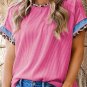 Bonbon Leopard Patchwork Corded Knit Crew Neck T Shirt