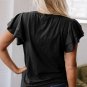 Black Layered Ruffle Short Sleeve Round Neck Top