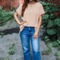 Jet Stream Textured Knit Round Neck Short Sleeve Top