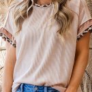 Jet Stream Leopard Patchwork Corded Knit Crew Neck T Shirt